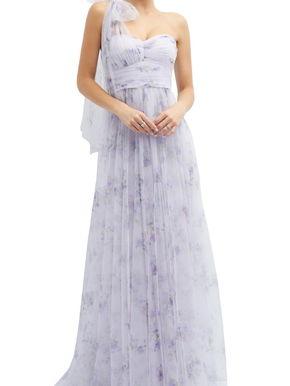 Dessy Collection One-Shoulder Lavender Watercolor Gown